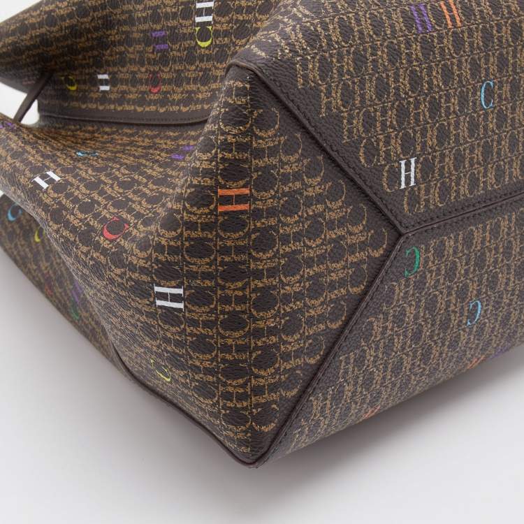 Pre Owned CH Carolina Herrera Brown Monogram Coated Canvas Bucket Bag