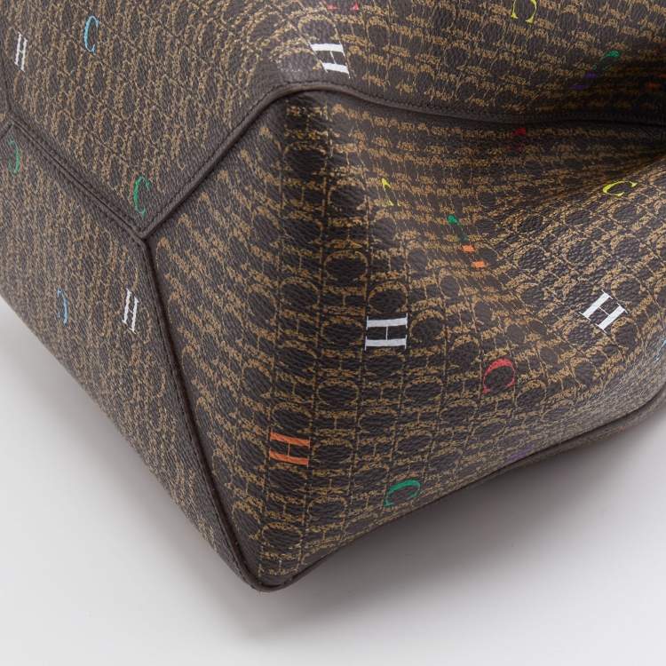Pre Owned CH Carolina Herrera Brown Monogram Coated Canvas Bucket Bag