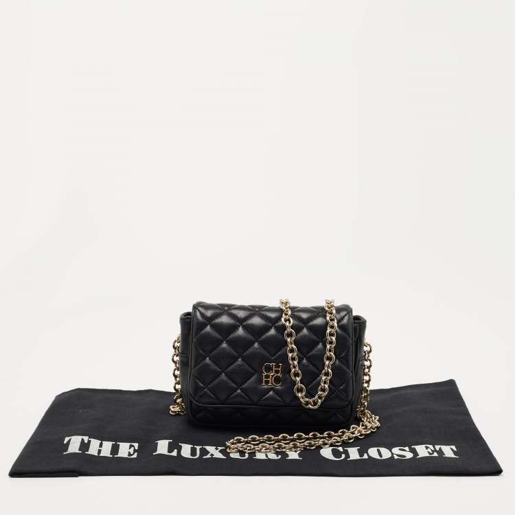 Pre Owned CH Carolina Herrera Black Quilted Leather Chain Crossbody Bag