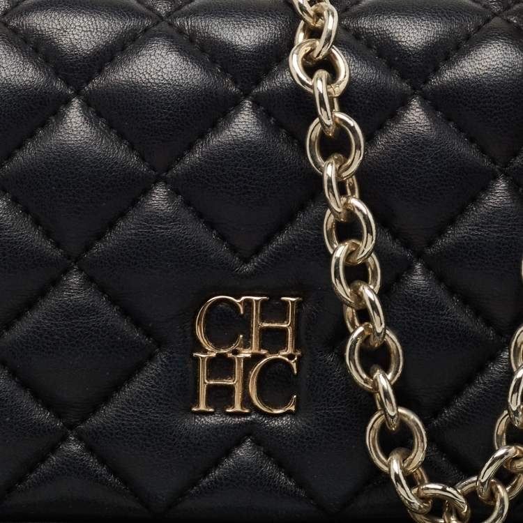 Pre Owned CH Carolina Herrera Black Quilted Leather Chain Crossbody Bag