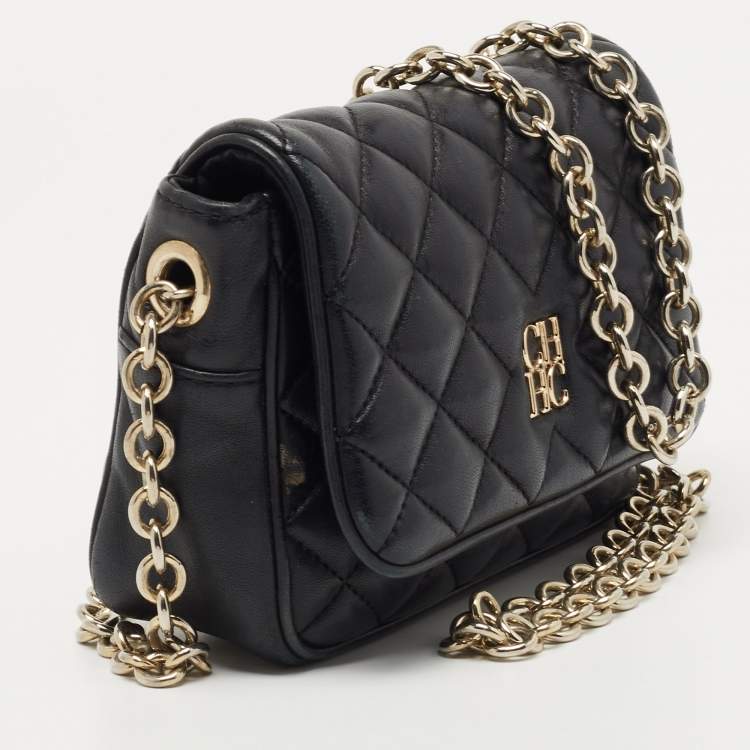 Pre Owned CH Carolina Herrera Black Quilted Leather Chain Crossbody Bag