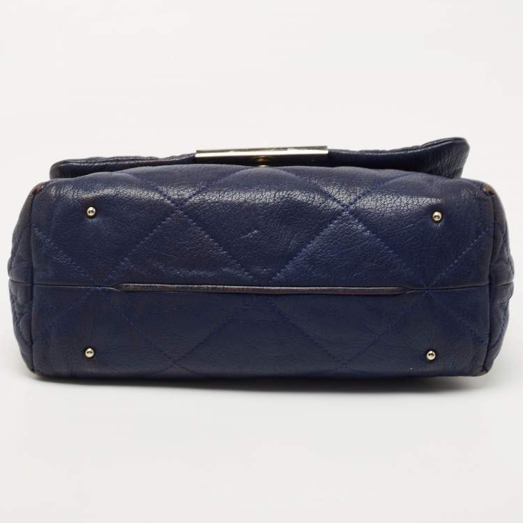 Pre Owned CH Carolina Herrera Blue Quilted Leather Flap Chain Shoulder Bag