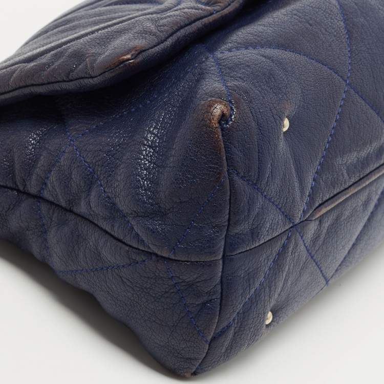 Pre Owned CH Carolina Herrera Blue Quilted Leather Flap Chain Shoulder Bag