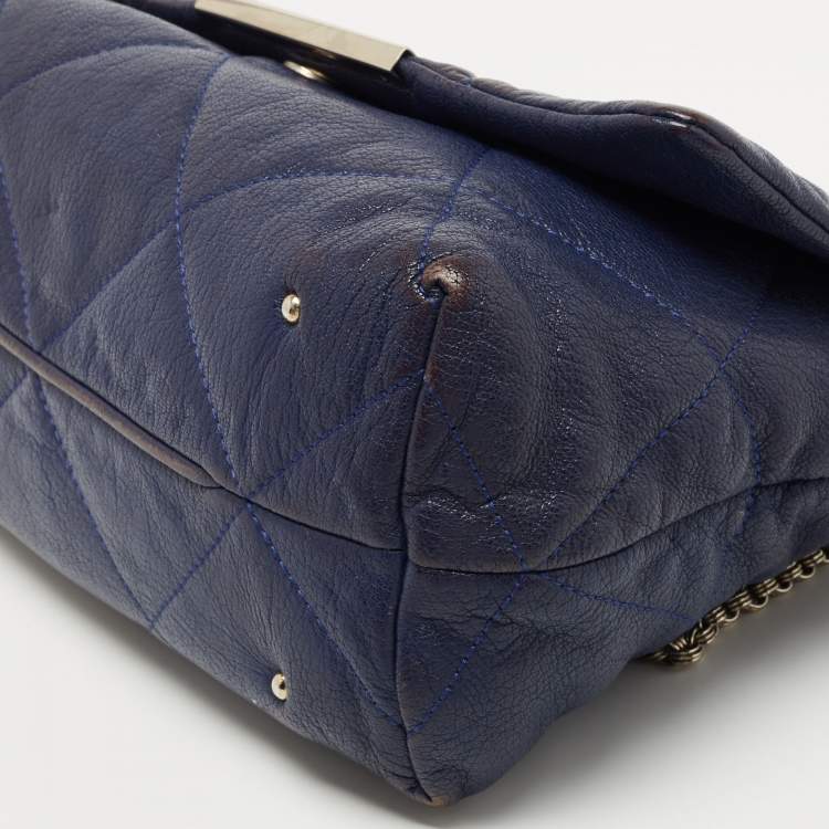 Pre Owned CH Carolina Herrera Blue Quilted Leather Flap Chain Shoulder Bag