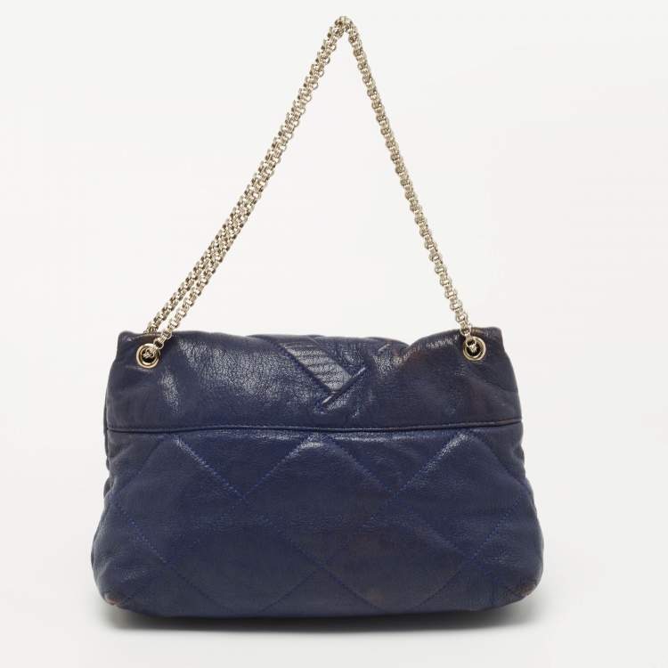 Pre Owned CH Carolina Herrera Blue Quilted Leather Flap Chain Shoulder Bag