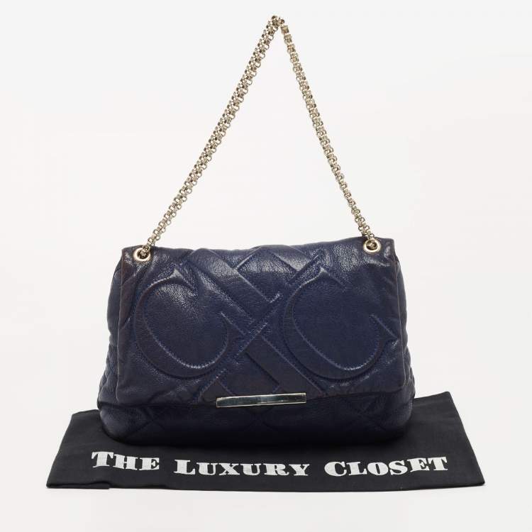 Pre Owned CH Carolina Herrera Blue Quilted Leather Flap Chain Shoulder Bag