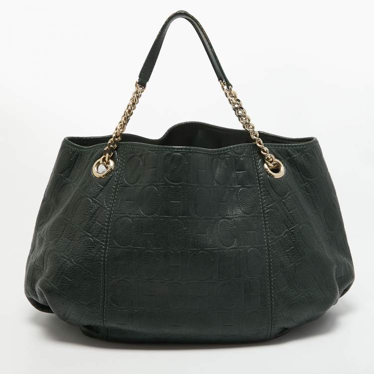 Pre Owned CH Carolina Herrera Green Monogram Leather Chain Bag