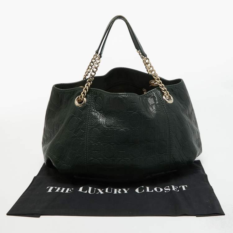 Pre Owned CH Carolina Herrera Green Monogram Leather Chain Bag