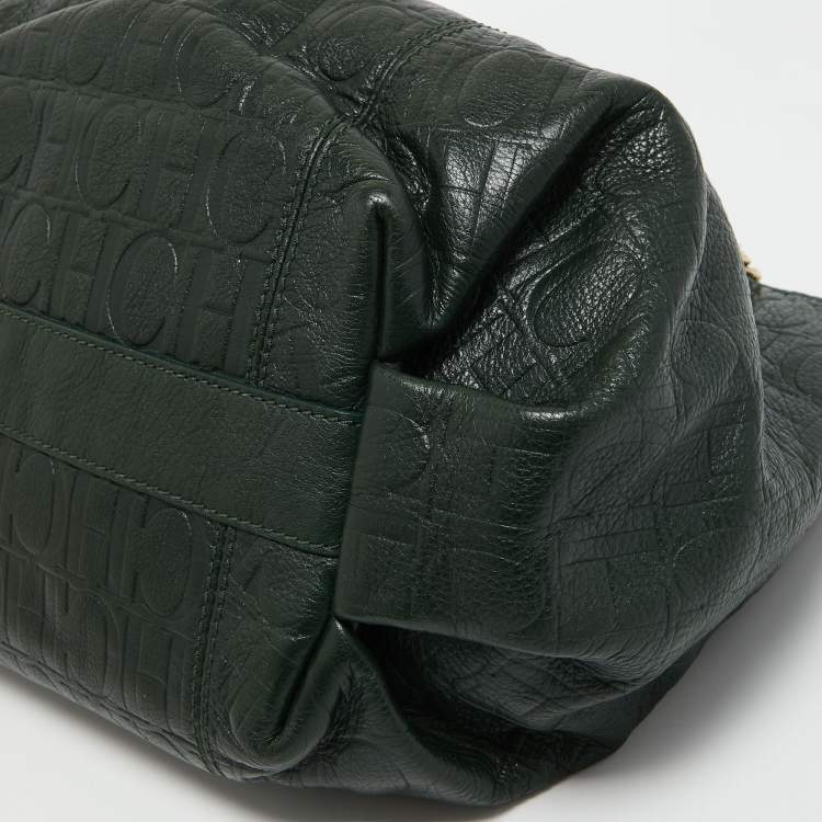 Pre Owned CH Carolina Herrera Green Monogram Leather Chain Bag
