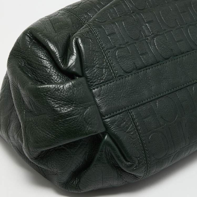 Pre Owned CH Carolina Herrera Green Monogram Leather Chain Bag