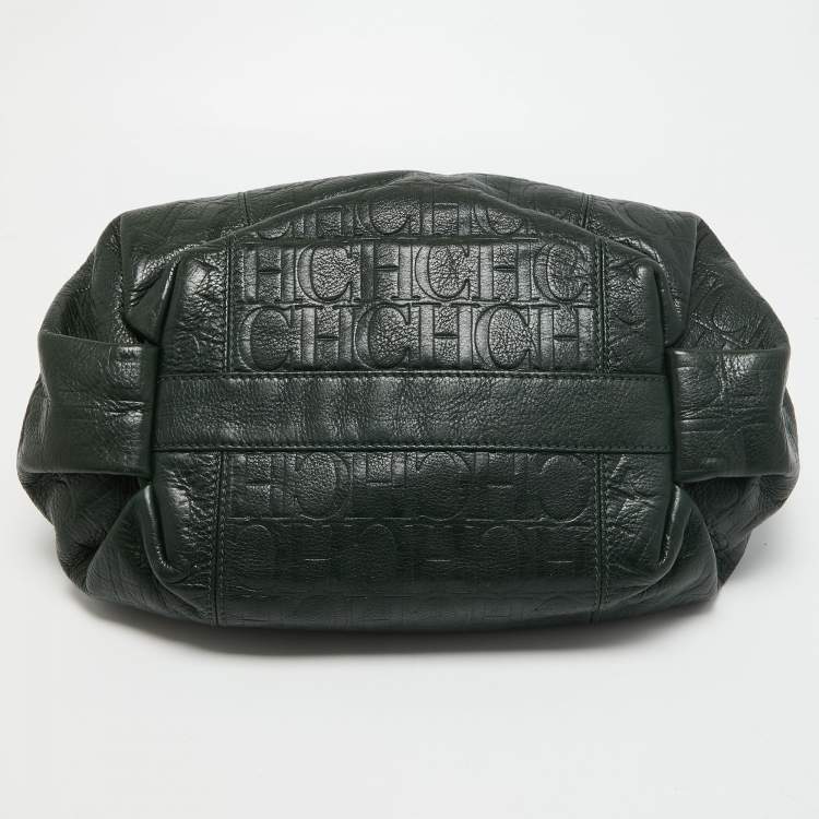 Pre Owned CH Carolina Herrera Green Monogram Leather Chain Bag