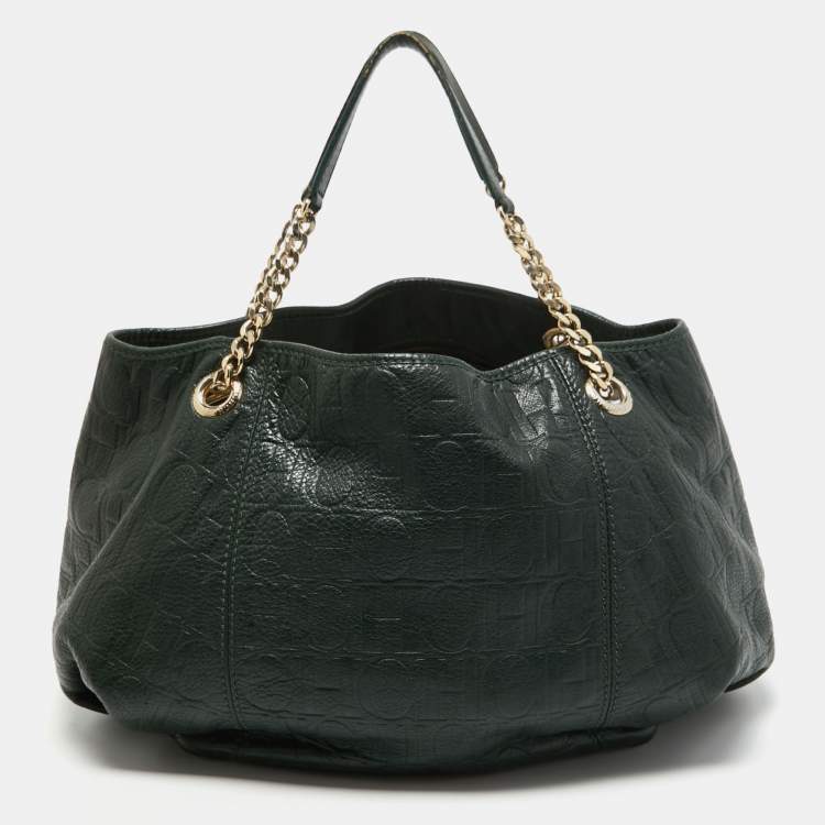 Pre Owned CH Carolina Herrera Green Monogram Leather Chain Bag