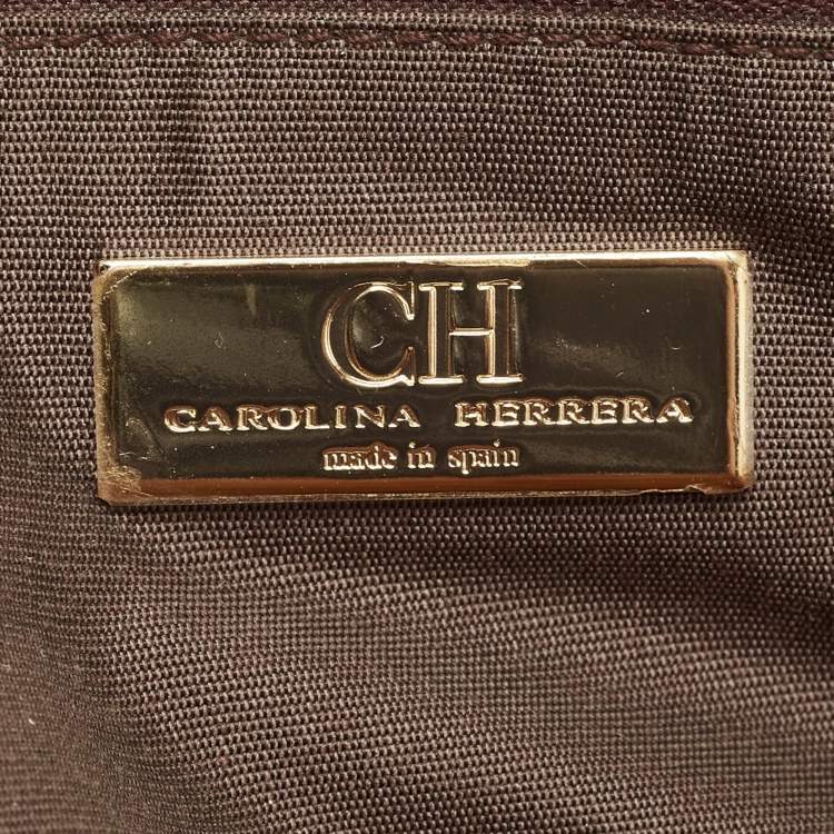 Pre Owned CH Carolina Herrera Beige Monogram Leather Hobo with Wallet