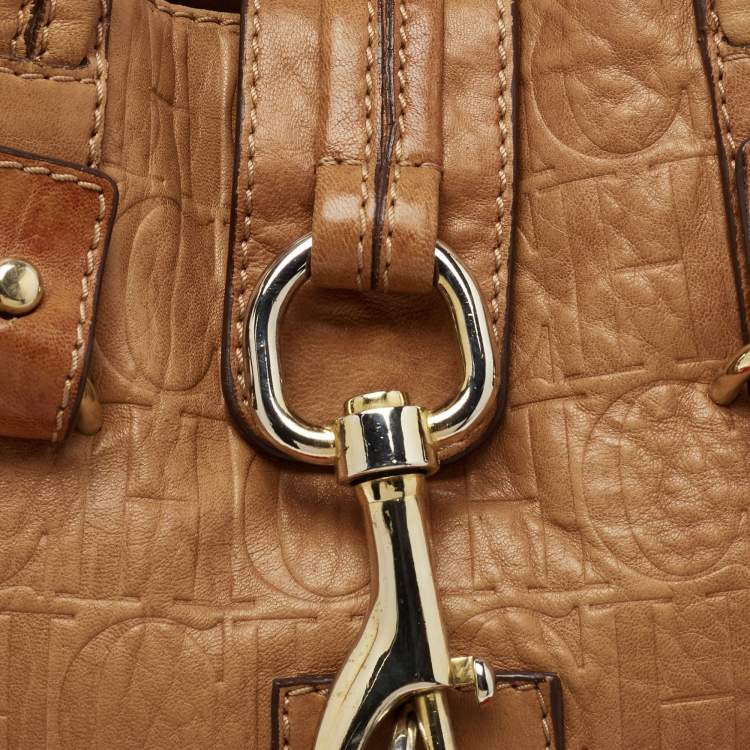 Pre Owned CH Carolina Herrera Beige Monogram Leather Hobo with Wallet