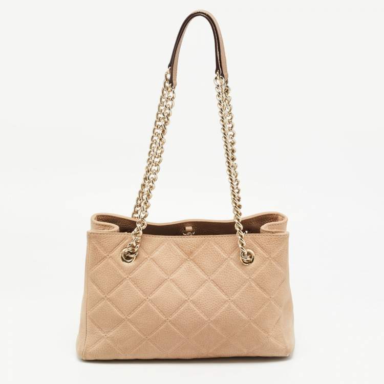 Pre Owned CH Carolina Herrera Beige Embossed Nubuck Leather Chain Tote