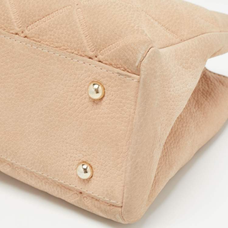 Pre Owned CH Carolina Herrera Beige Embossed Nubuck Leather Chain Tote