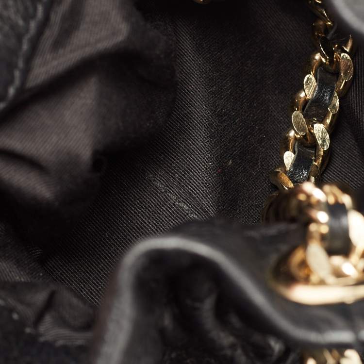 Pre Owned CH Carolina Herrera Black Embossed Leather Bow Bucket Bag
