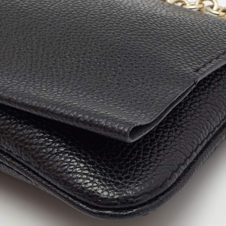 Pre Owned CH Carolina Herrera Black Leather Flap Chain Bag
