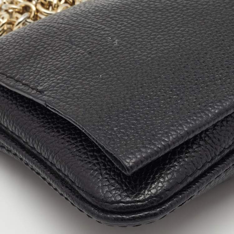 Pre Owned CH Carolina Herrera Black Leather Flap Chain Bag