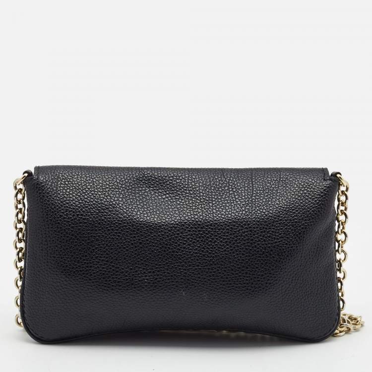 Pre Owned CH Carolina Herrera Black Leather Flap Chain Bag
