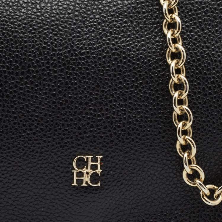 Pre Owned CH Carolina Herrera Black Leather Flap Chain Bag