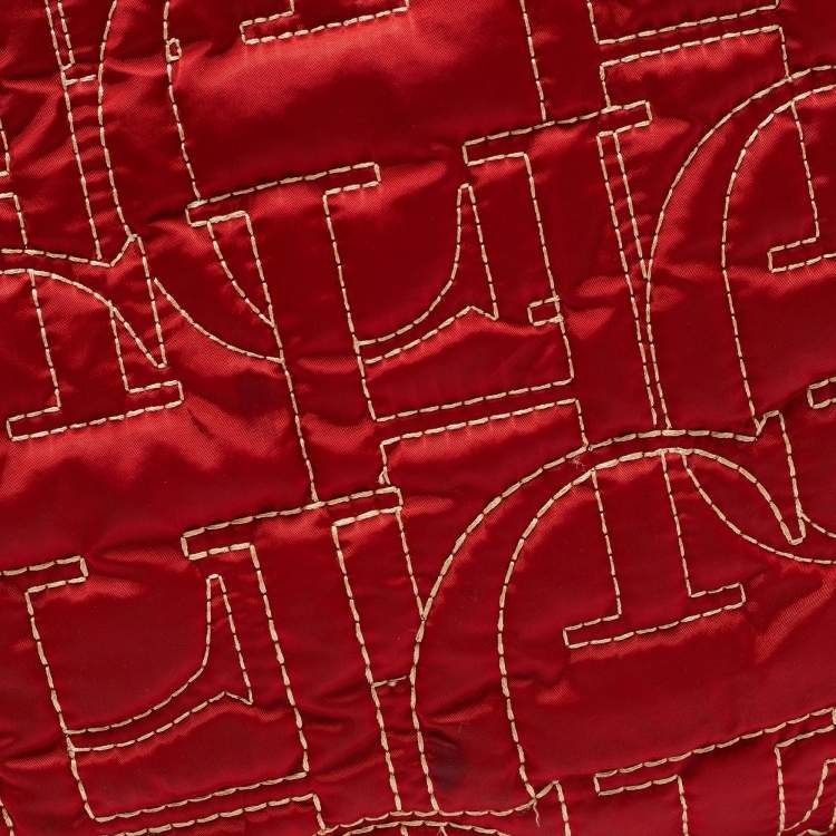 Pre Owned CH Carolina Herrera Embossed Stitch Nylon and Leather Zip Tote