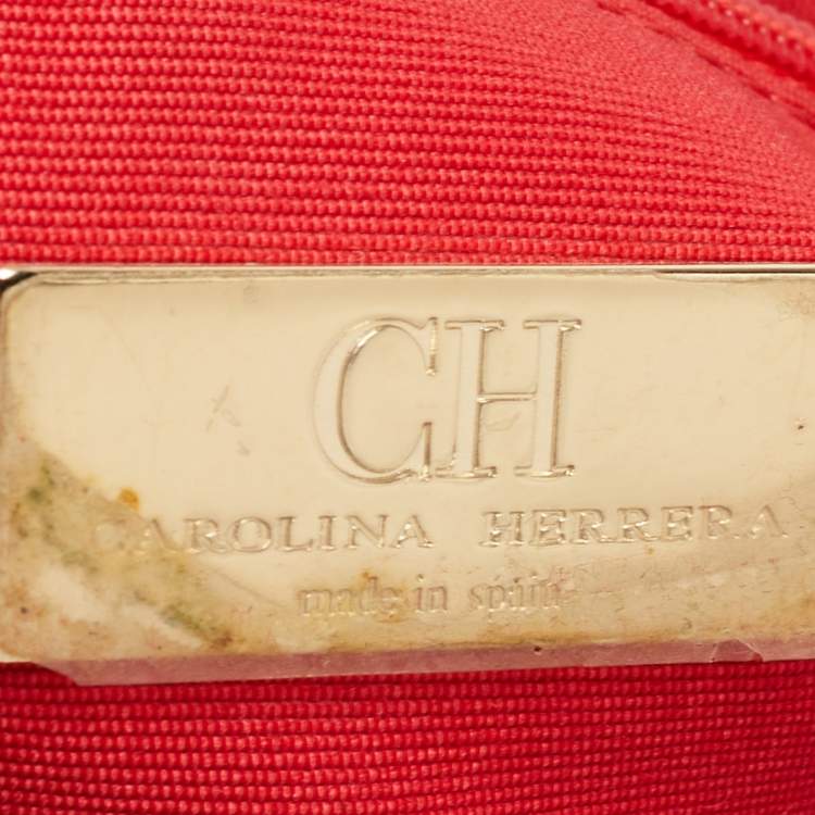 Pre Owned CH Carolina Herrera Embossed Stitch Nylon and Leather Zip Tote