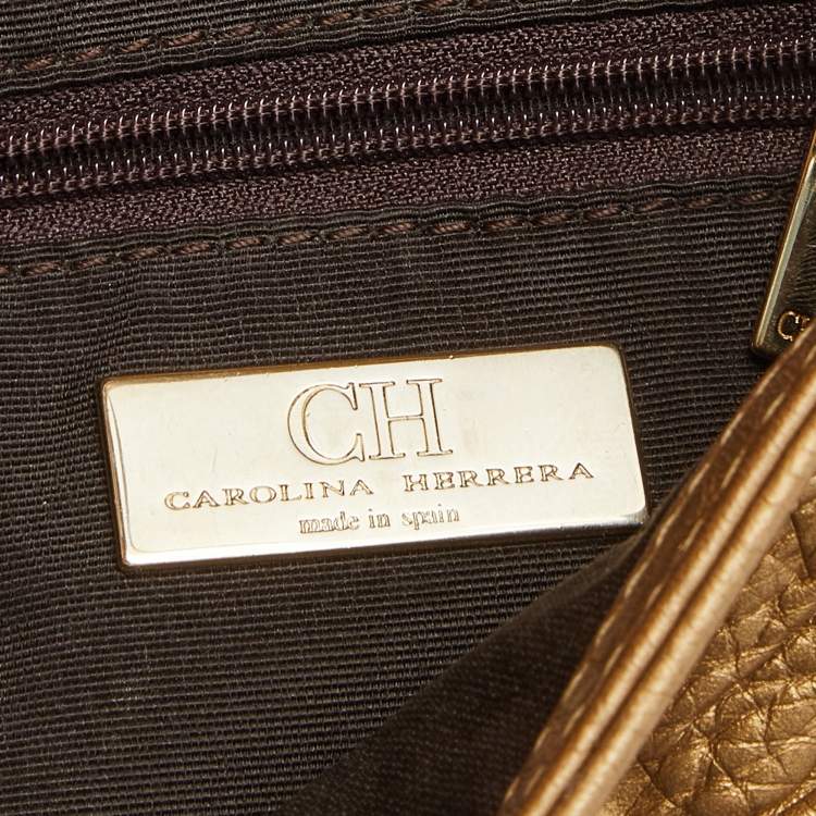 Pre Owned CH Carolina Herrera Metallic Monogram Embossed Leather Bow Shoulder Bag