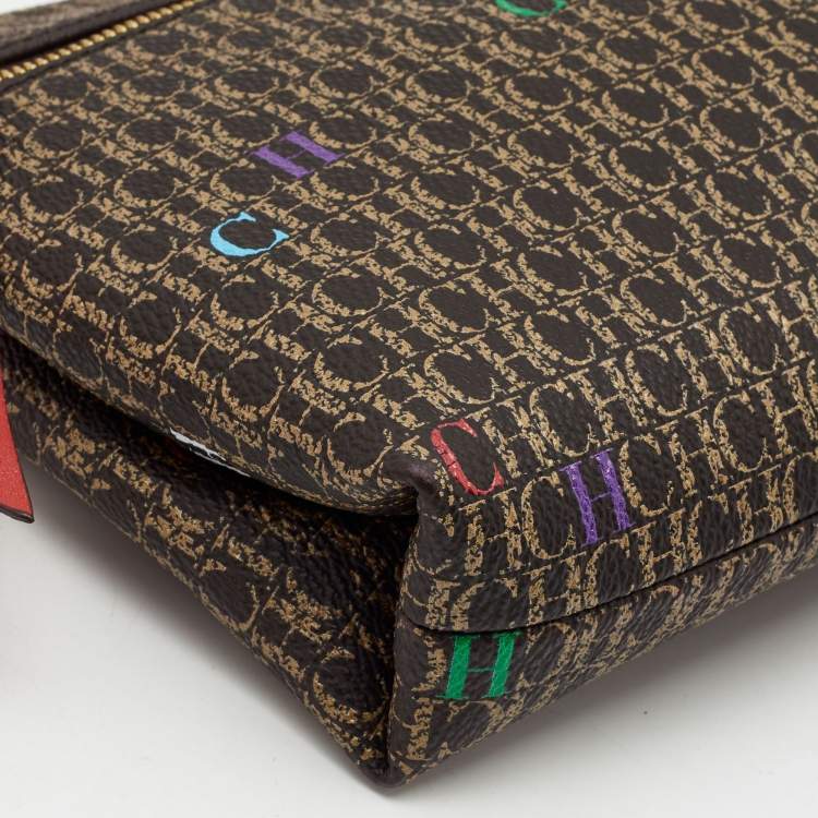 Pre Owned CH Carolina Herrera Brown/Gold Signature Coated Canvas Inro Clutch Bag