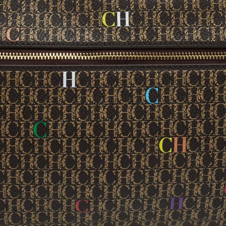 Pre Owned CH Carolina Herrera Brown/Gold Signature Coated Canvas Inro Clutch Bag