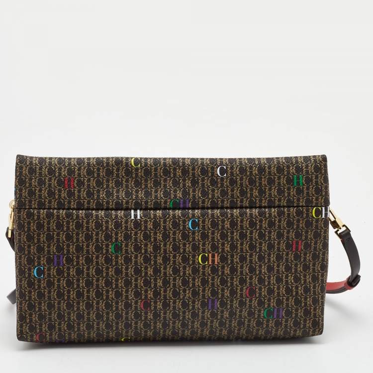 Pre Owned CH Carolina Herrera Brown/Gold Signature Coated Canvas Inro Clutch Bag