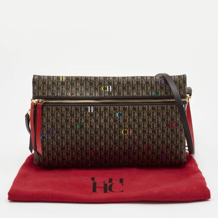 Pre Owned CH Carolina Herrera Brown/Gold Signature Coated Canvas Inro Clutch Bag