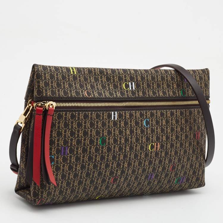 Pre Owned CH Carolina Herrera Brown/Gold Signature Coated Canvas Inro Clutch Bag