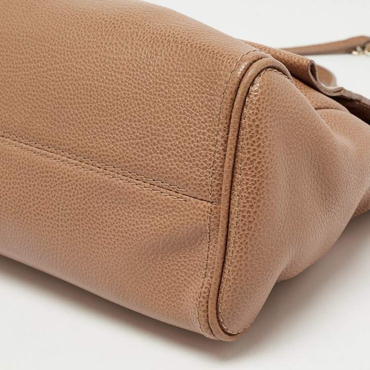 Pre Owned CH Carolina Herrera Light Brown Leather Minueto Flap Bag