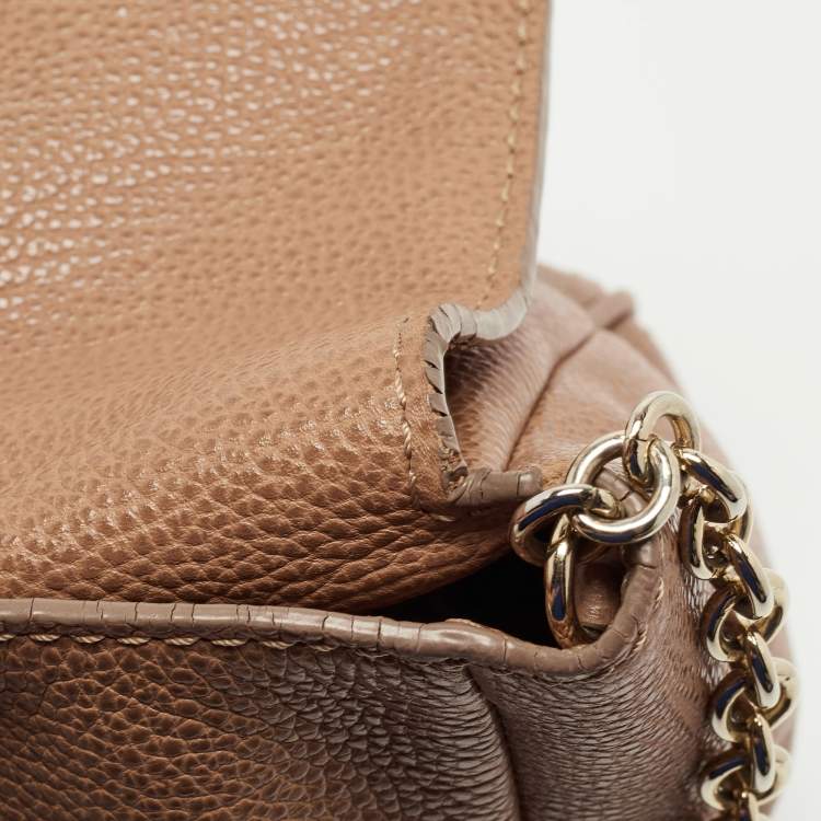 Pre Owned CH Carolina Herrera Light Brown Leather Minueto Flap Bag