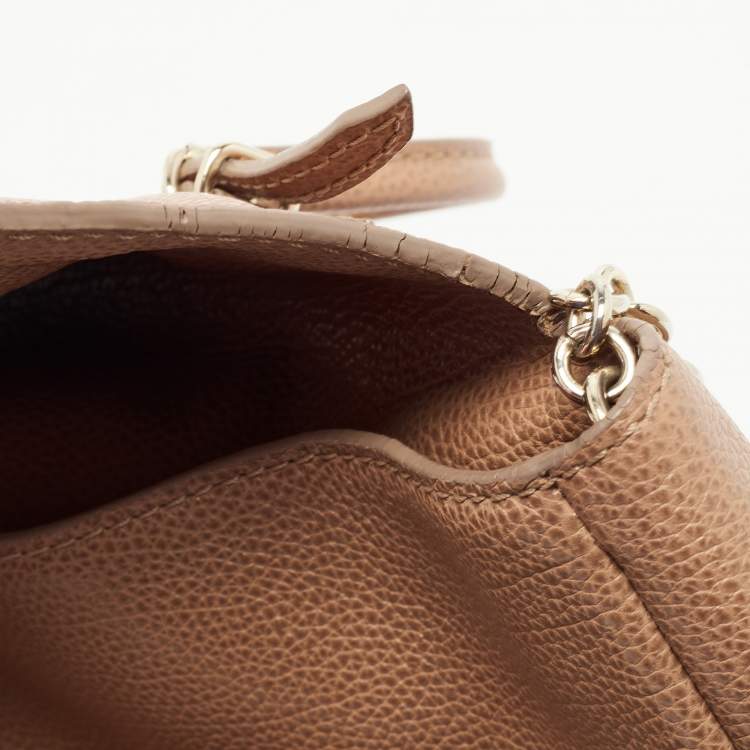 Pre Owned CH Carolina Herrera Light Brown Leather Minueto Flap Bag