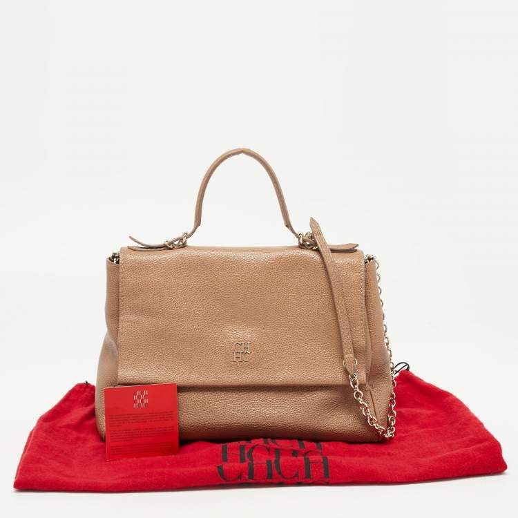 Pre Owned CH Carolina Herrera Light Brown Leather Minueto Flap Bag