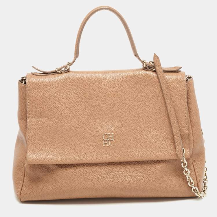 Pre Owned CH Carolina Herrera Light Brown Leather Minueto Flap Bag