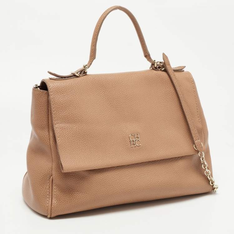 Pre Owned CH Carolina Herrera Light Brown Leather Minueto Flap Bag