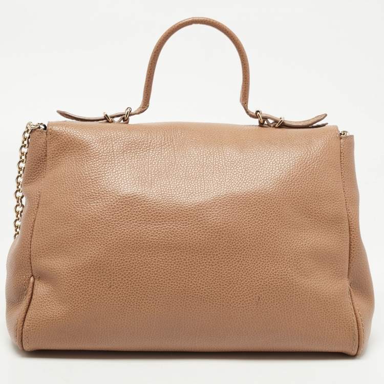 Pre Owned CH Carolina Herrera Light Brown Leather Minueto Flap Bag