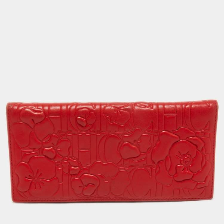 Pre Owned CH Carolina Herrera Embossed Leather Bifold Continental Wallet