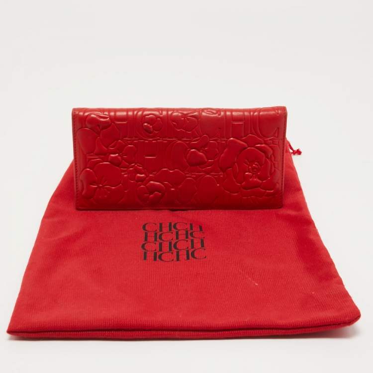Pre Owned CH Carolina Herrera Embossed Leather Bifold Continental Wallet