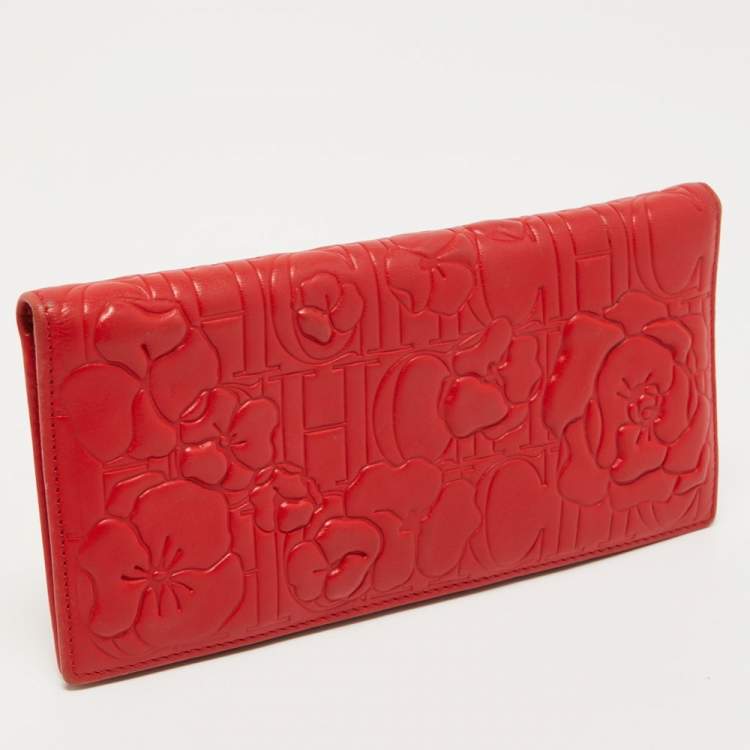 Pre Owned CH Carolina Herrera Embossed Leather Bifold Continental Wallet