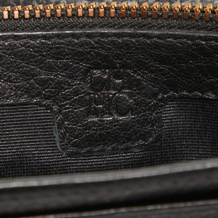 Pre Owned CH Carolina Herrera Black Monogram Leather Flap Continental Wallet