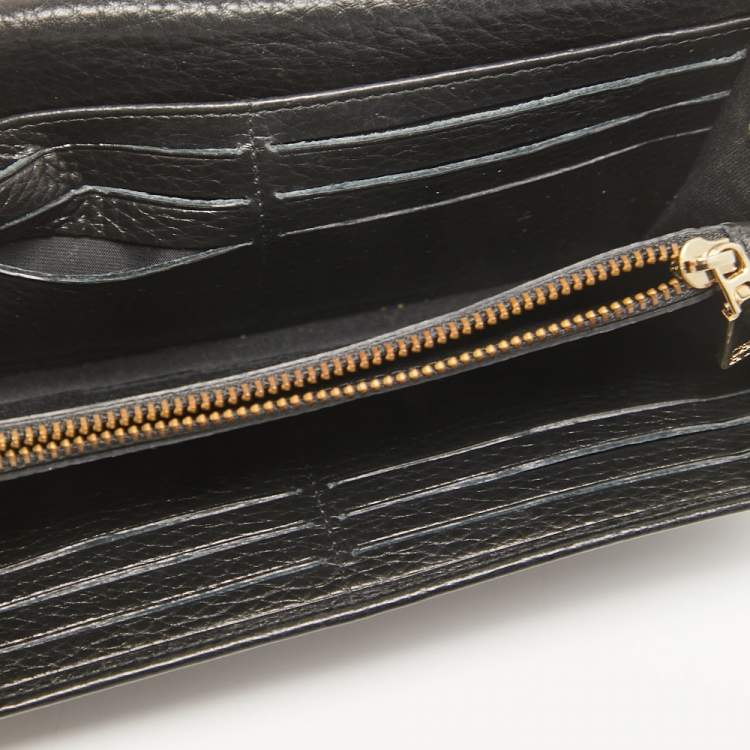 Pre Owned CH Carolina Herrera Black Monogram Leather Flap Continental Wallet