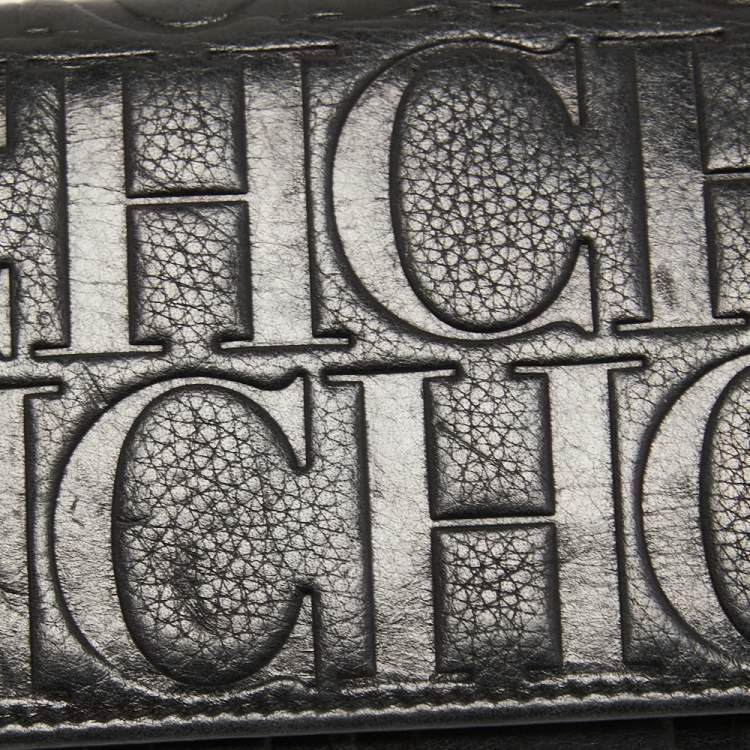 Pre Owned CH Carolina Herrera Black Monogram Leather Flap Continental Wallet