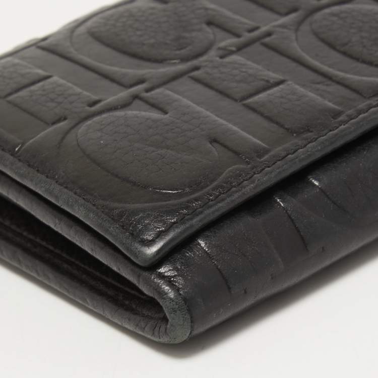 Pre Owned CH Carolina Herrera Black Monogram Leather Flap Continental Wallet