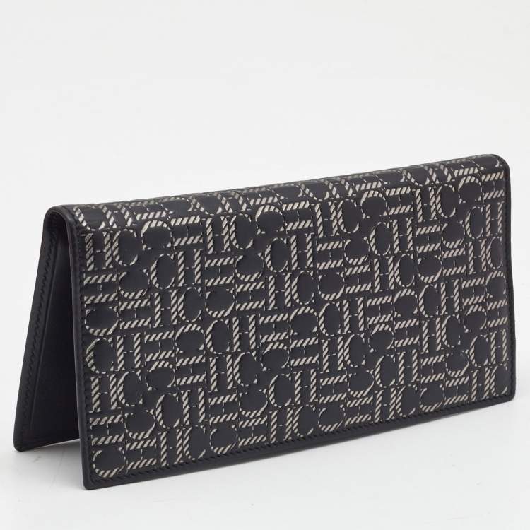Pre Owned CH Carolina Herrera Black/Silver Embossed Leather Bifold Continental Wallet