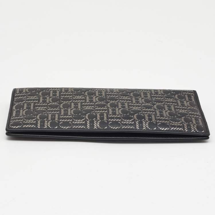 Pre Owned CH Carolina Herrera Black/Silver Embossed Leather Bifold Continental Wallet