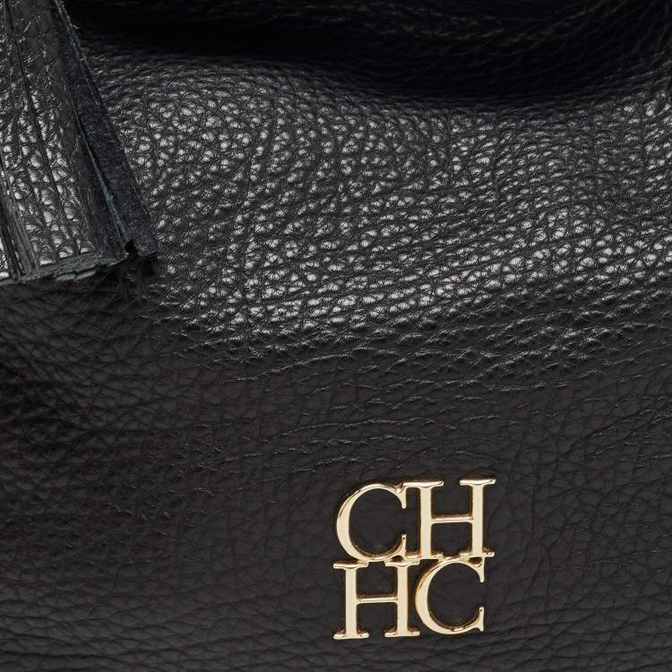 Pre Owned CH Carolina Herrera Black Leather Tassel Hobo